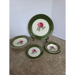 Limoges American Beauty Rose Floral 5 piece Dinner Place Setting Green Gold Trim